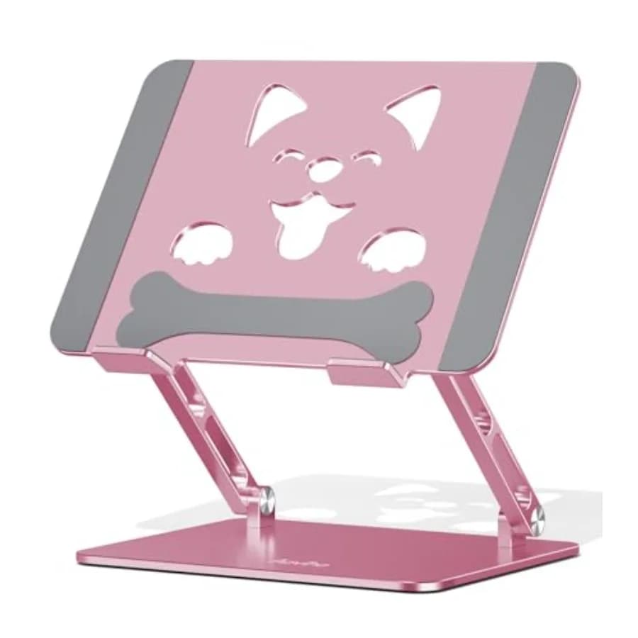 Supporto per Laptop da Scrivania - Regolabile, Pieghevole, Portatile, Ergonomico, in Alluminio, con Ventola di Raffreddamento Unica a Forma di Cucciolo, Regalo per la Scrivania