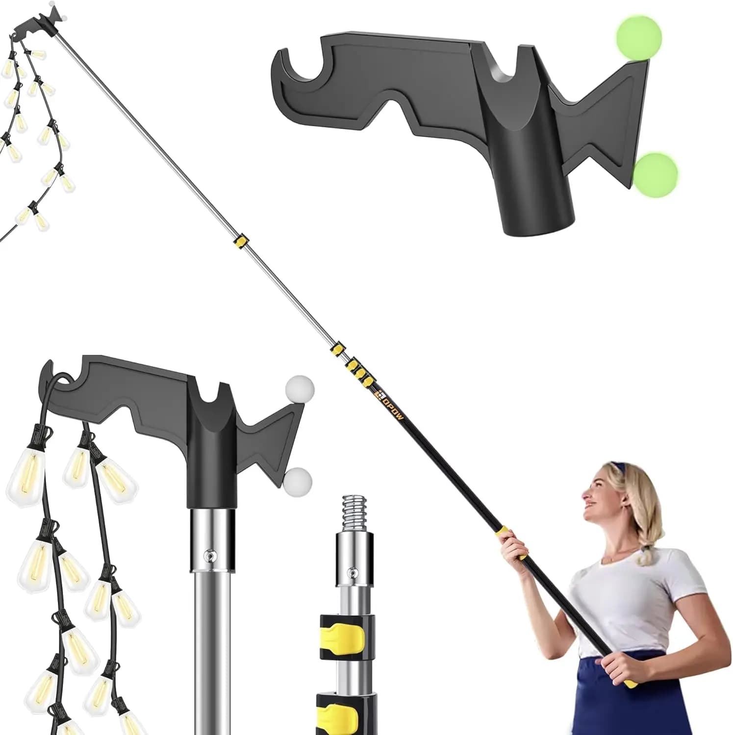 Asta Telescopica da 6-24 Piedi con Gancio Multiuso, Portata di 30 Piedi per Luci Natalizie, Catene Luminose, Vestiti e Installazione di Mangiatoie per Uccelli