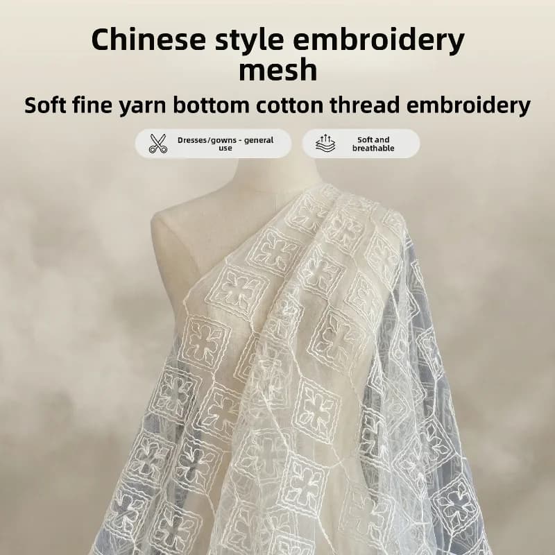 Tessuto a Rete con Ricamo a Quadretti per Cucito Fai-da-Te, Abiti da Sposa, Abbigliamento, Materiali per Designer di Moda