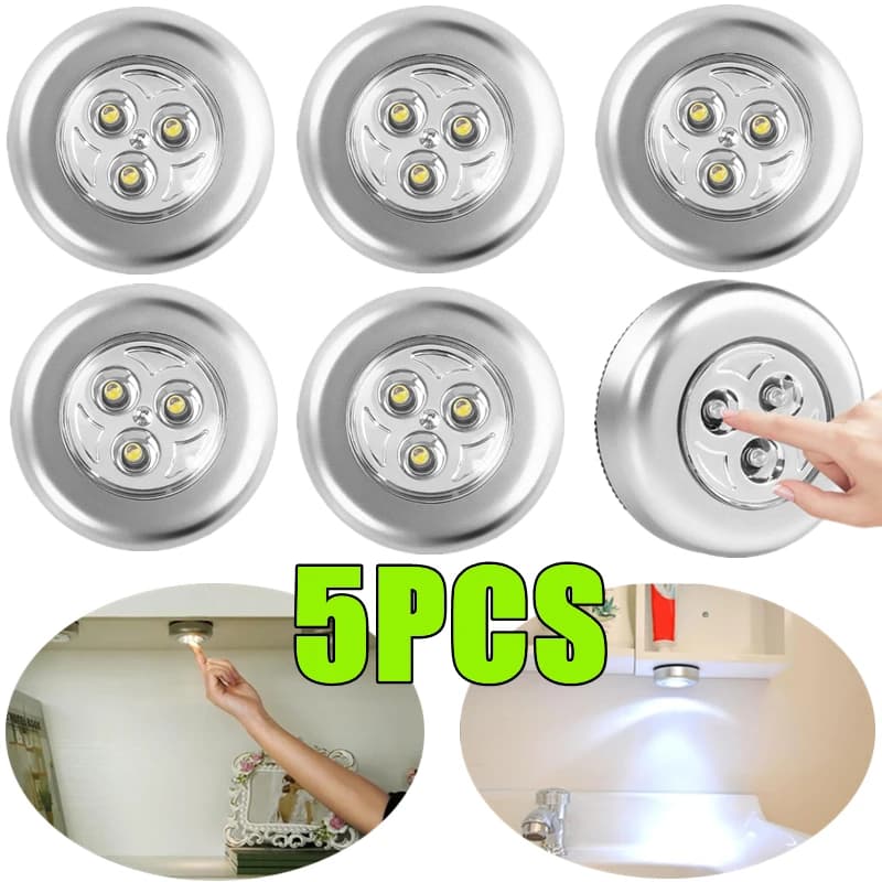5-1PC 3 LED Night Light Touch Control Under Wardrobe Light Wireless Wall Lamp Tactile Switch Bedside Lamp Battery Powered Bedroom