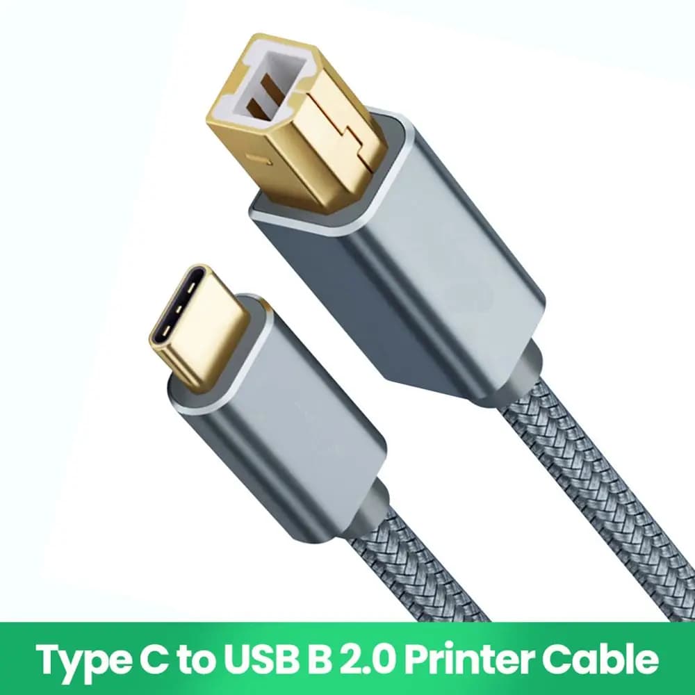 USB C to USB B 2.0 Printer Cable Braided Printer Scanner Laptop Computer High Speed for Epson/HP/Brother/Huawei