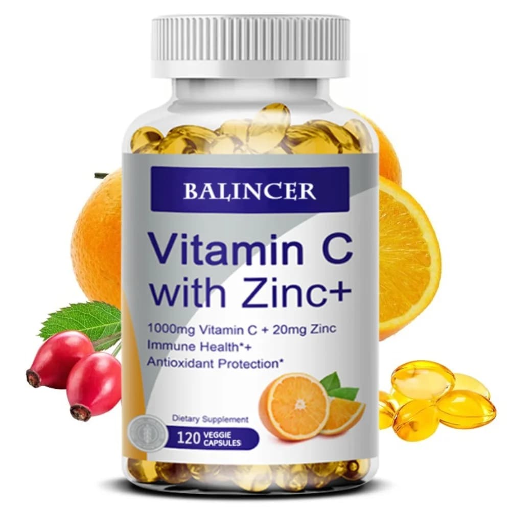 Capsule di Vitamina C + Zinco - Alta Assorbenza, Supporto per il Sistema Immunitario, Vitamine per la Salute della Pelle, Integratore Antiossidante