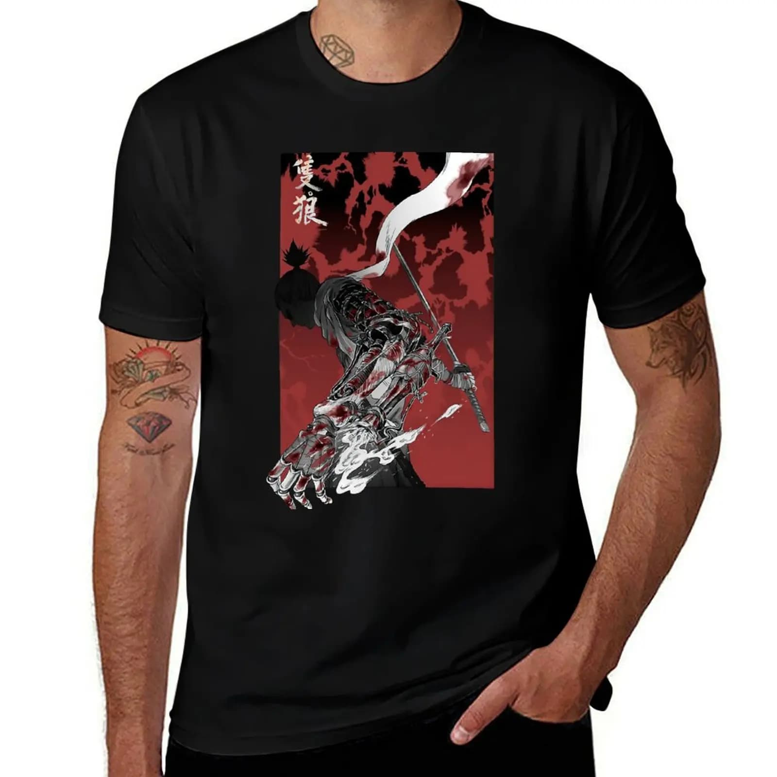 T-shirt Wolf With Katana Sekiro, T-shirt Sekiro Comic Anime Retro Pop Culture, T-shirt Minimalista Semplice Girocollo