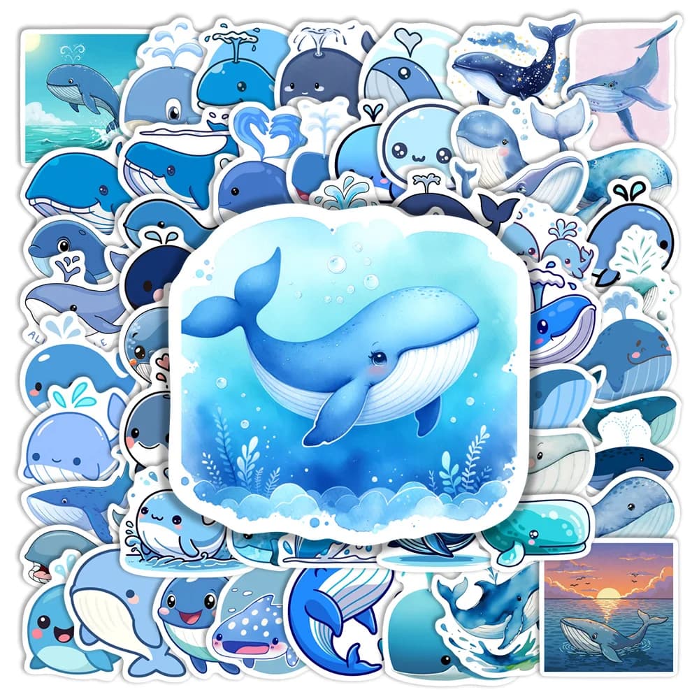 Cute Cartoon Whale Vinyl Stickers Waterproof Decal DIY Decorative Gift for Scrapbook Diary Journals Laptop Phone Luggage Bottles