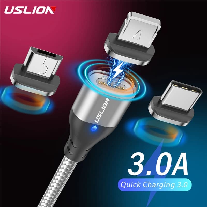 USLION Cavo magnetico di ricarica rapida Cavo micro USB tipo C per telefono per iPhone Cavi magnetici per caricabatterie Samsung Cavo di sincronizzazione dati USB C