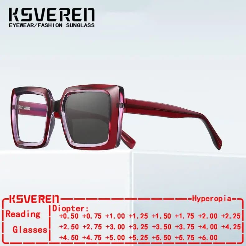 KSVEREN TR90 Occhiali da lettura quadrati oversize Occhiali da sole fotocromatici per esterni per donna Occhiali da vista presbiti ottici