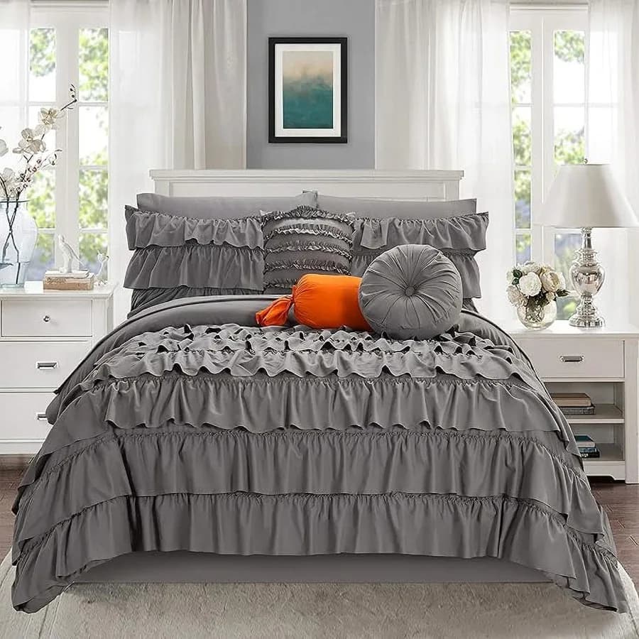 10-Piece Bed-in-a-Bag Multi-Ruffle Comforter Set Includes Bed Sheet with Double Sided Storage Pockets and Decorative Pillows Mu