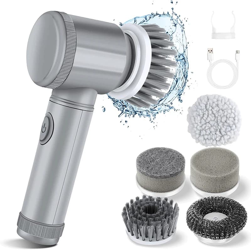 Electric Spin Scrubber Multi-Purpose Power Brush for Kitchen Bathroom Tile Sink Shoe Cleaning Cordless Rechargeable with Heads