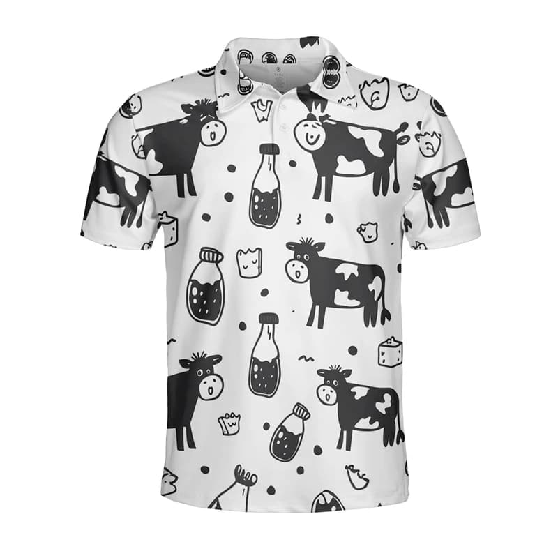 Polo grafica mucca da latte per uomo abbigliamento Design carino POLO Unisex divertente animale Golf Fit manica corta Tee top femminili