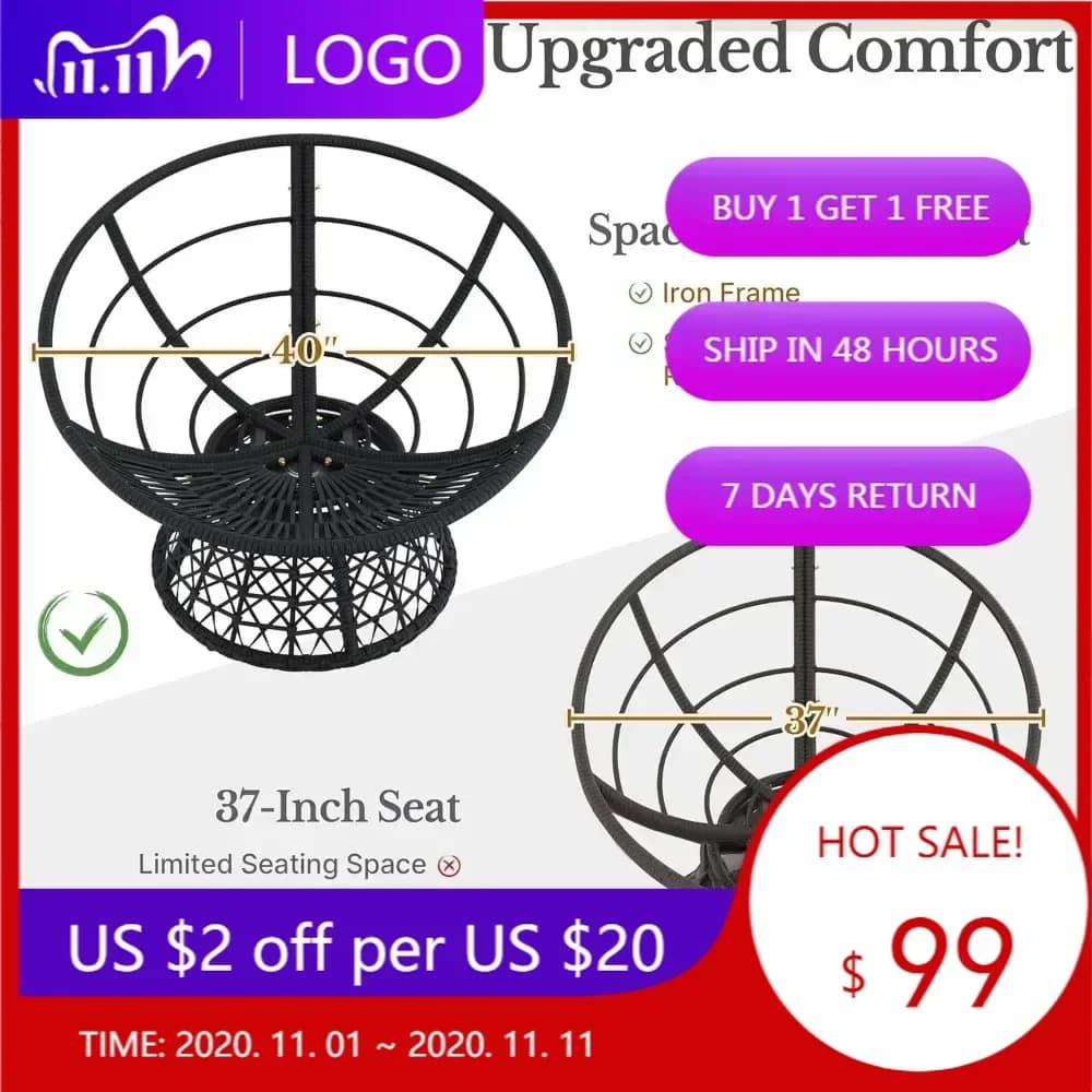 Sedie Papasan per interni con cuscini e struttura spessi trapuntati, sedie da lettura ergonomiche girevoli in vimini per soggiorno R