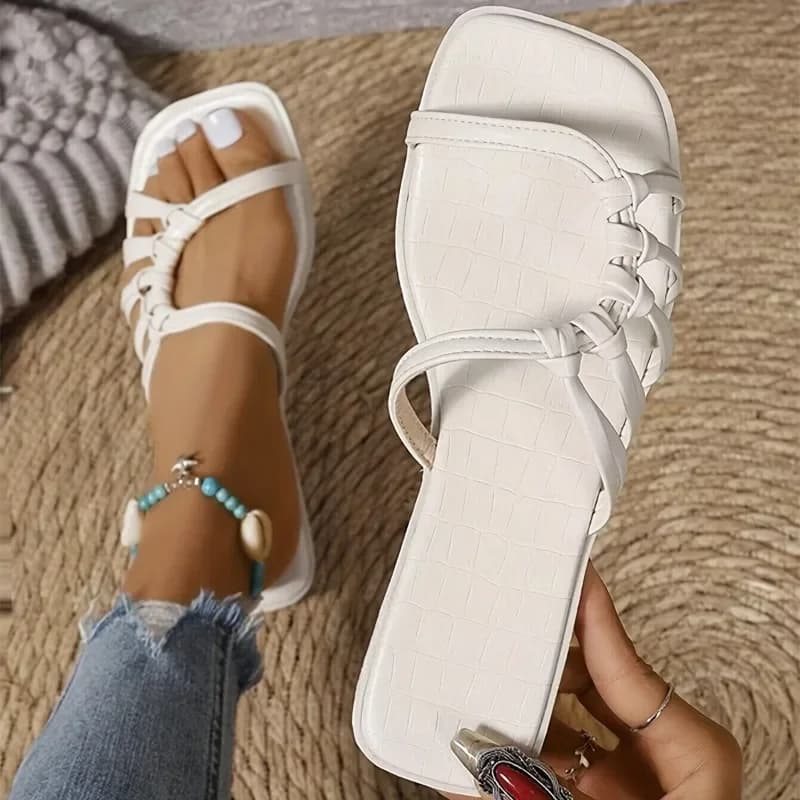 New summer women's Roman sandals square tip open cut off braided sole soft non-slip heel shoes low wear resistant