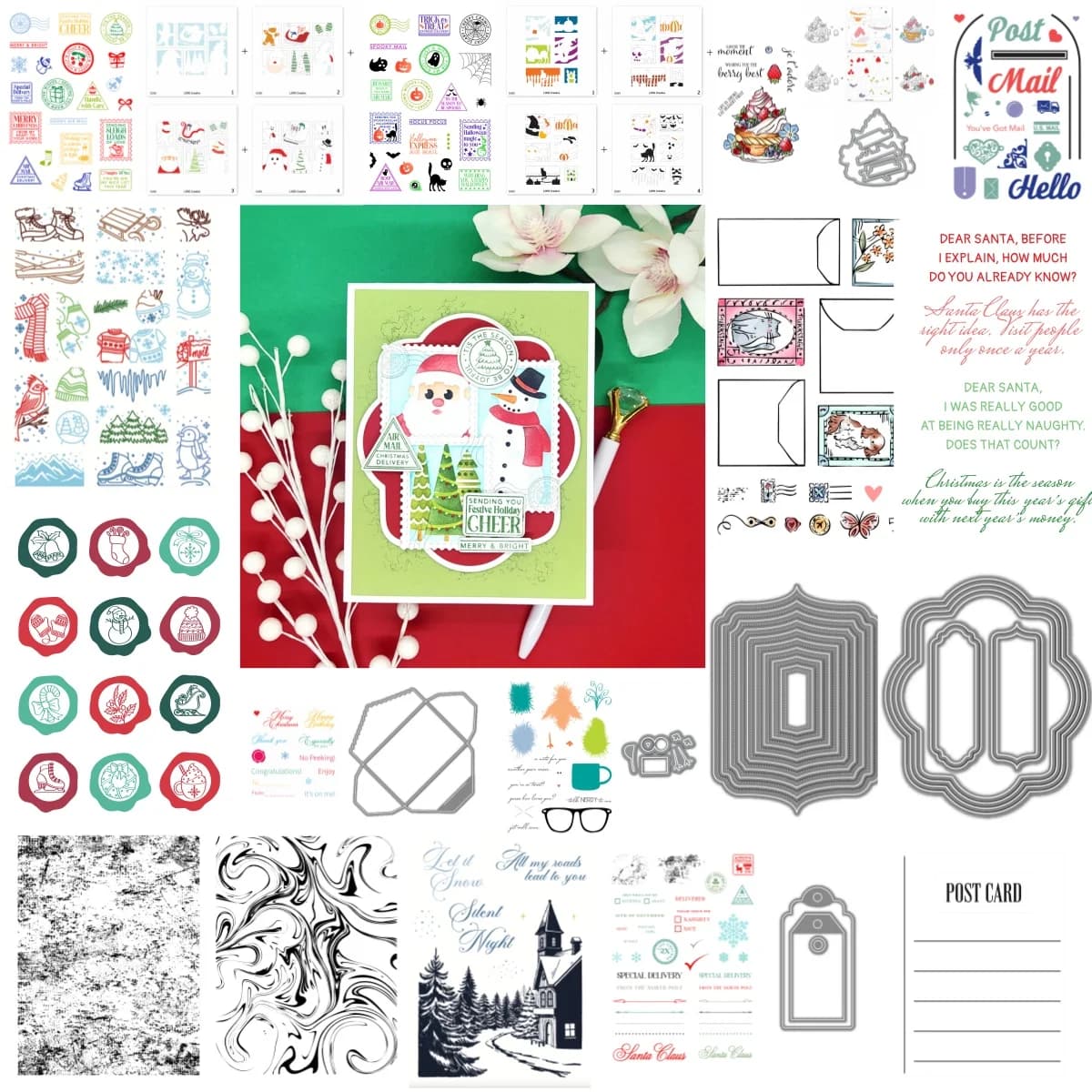 Ghirlanda Postage Collage Country Road Timbri trasparenti Pastella Fustelle Stencil per fai da te 2025 Creazione di carte Vacanze di Natale