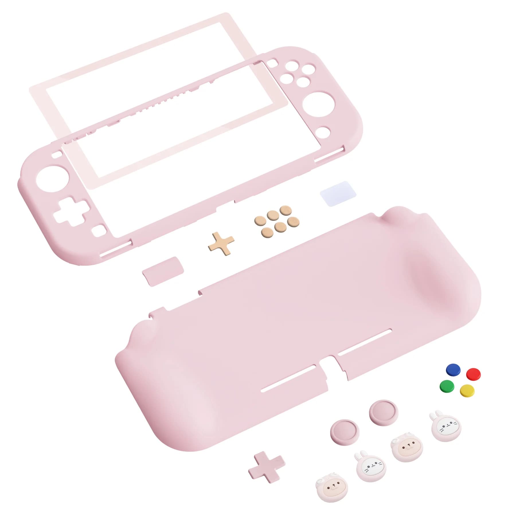 Custodia protettiva PlayVital ZealProtect per Nintendo Switch Lite, guscio rosa con protezione per lo schermo, graziose impugnature per il pollice e cappucci per pulsanti