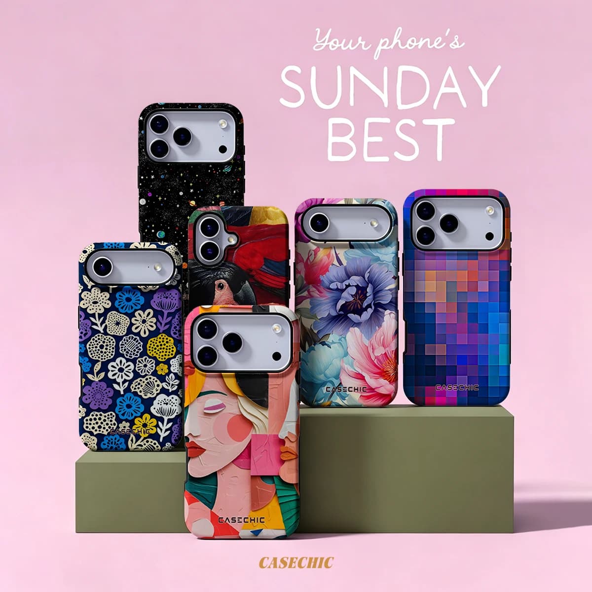 Colorful Mosaic Tiles For 2 in 1 Flower Case For iPhone 17 16 15 14 13 Pro Max Luxury Phone Cover CaseChic