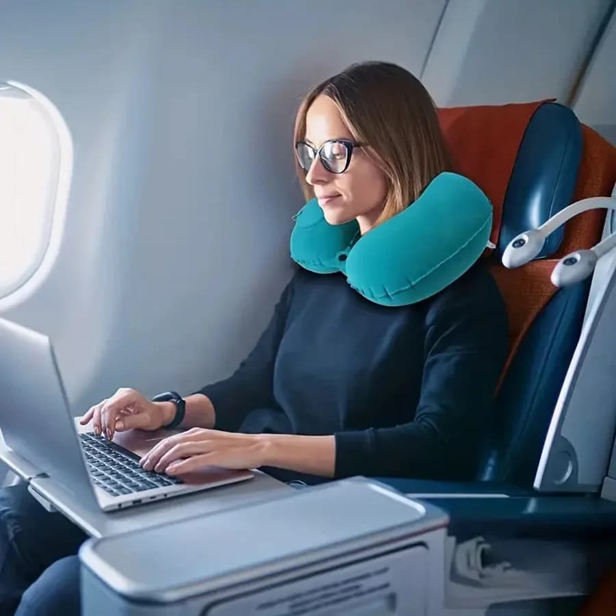 Cuscino cervello ortopedico a forma di U con copertura floccata - Viaggio e uso domestico, portatile, supporto gonfiabile per aereo, auto, ufficio