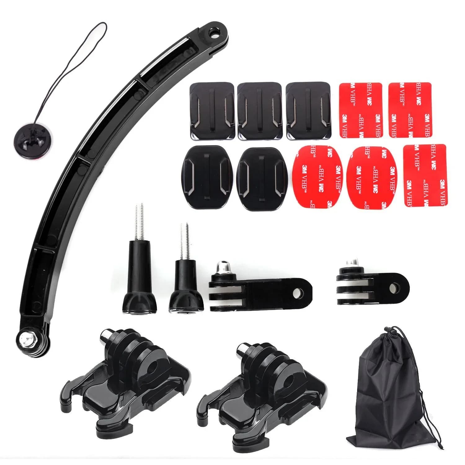 Accessori per treppiede per action camera per Gopro Hero Set Kit di montaggio per braccio di estensione per casco Bastone per selfie curvo per Xiaomi per Sjcam