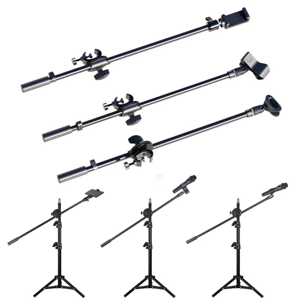 Supporto per Microfono Rotante da 55CM con Clip e Supporto per Telefono, Barra di Estensione con Filettatura 3/8