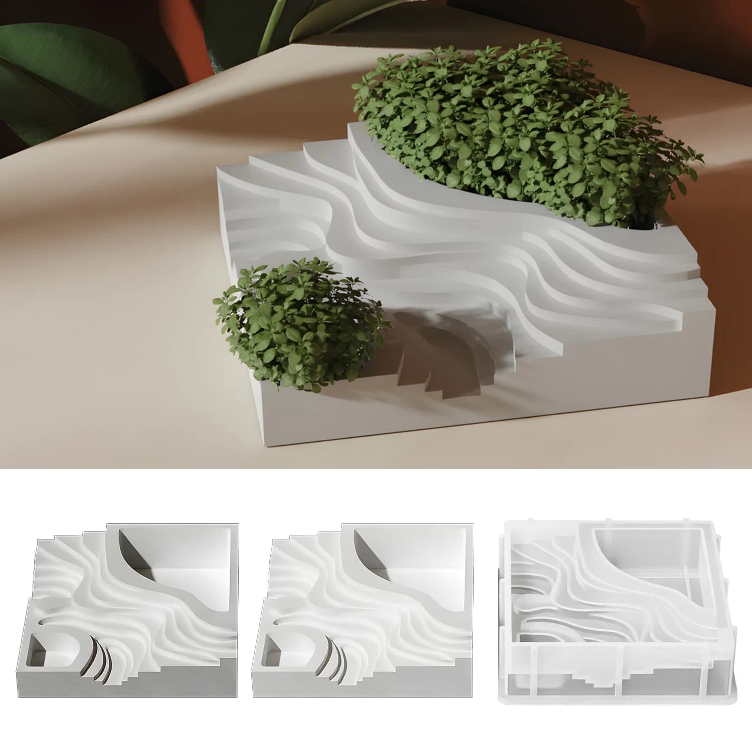 Stampo epossidico terrazzato 3D – Stampo in silicone fai-da-te per vasi succulenti, giardini in miniatura, fusione di cemento e resina, decorazione da tavolo