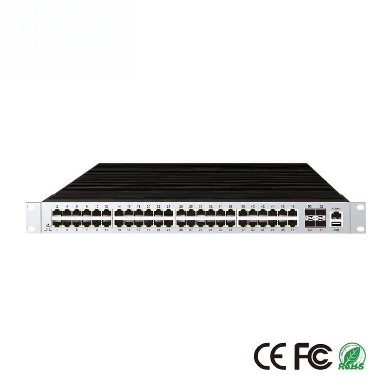 48-RJ45 Port Industrial Managed Ethernet Switch, 4 10G SFP Uplink Ports ERPS Ring, Dynamic Routing and VLAN