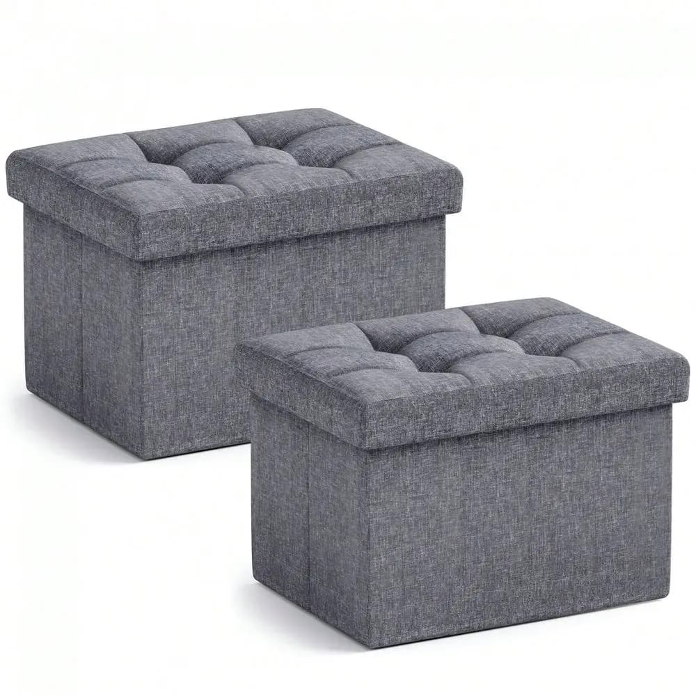 1 Pezzo Pouf Contenitore Piccolo Pieghevole Rettangolare in Lino, Poggiapiedi Sgabello, per Soggiorno, Camera da Letto, Ufficio Domestico, D