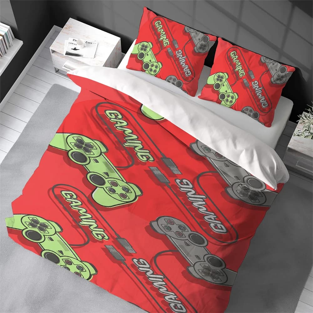 Set Copripiumino Videogiochi per Ragazzi, Stile Casa, Morbido Cotone, Set da Letto 3 Pezzi, Regalo per Dormitorio Studentesco
