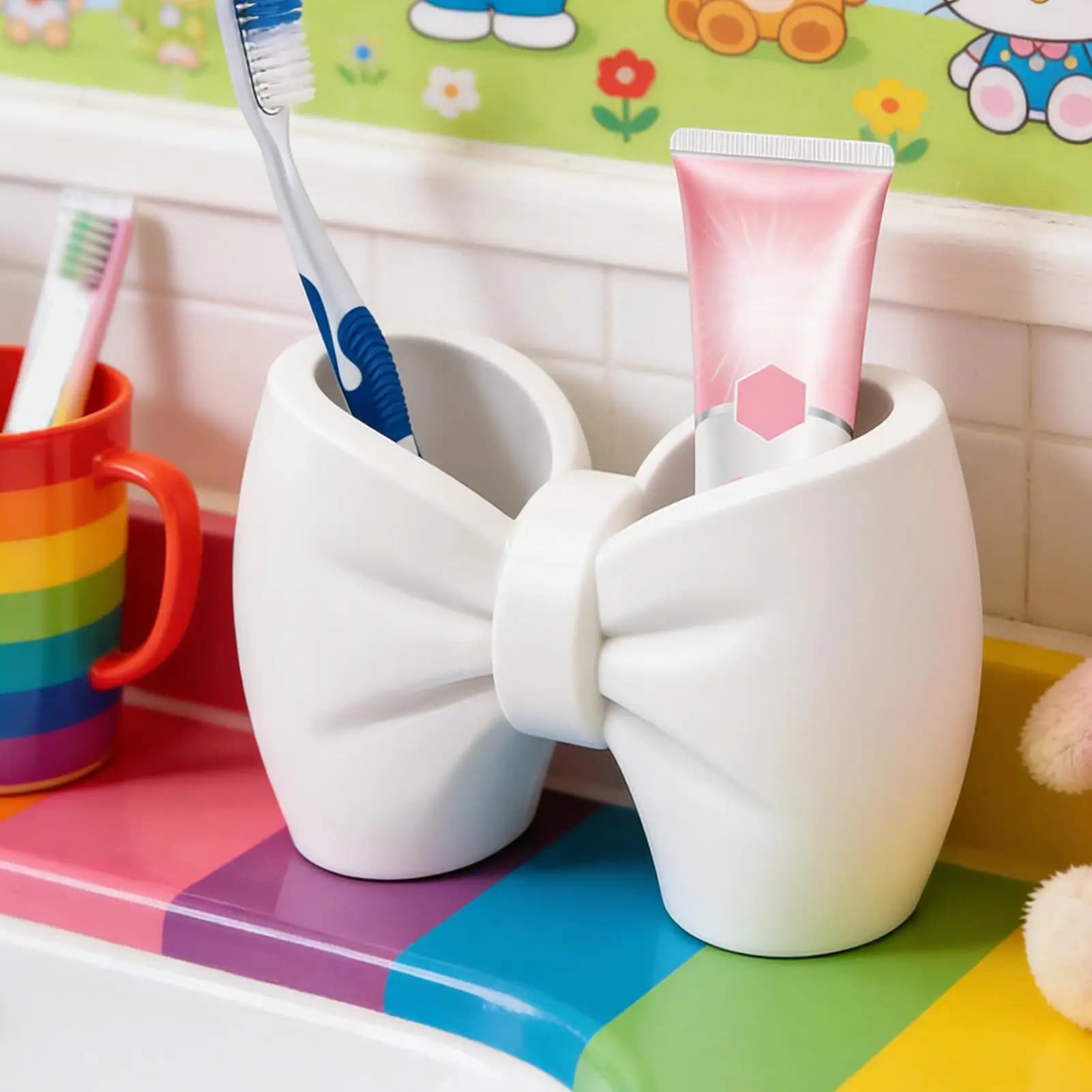 Porta spazzolino ad arco Portaoggetti da bagno portatile senza trapano per spazzolini e dentifricio Decorazione del bagno di casa