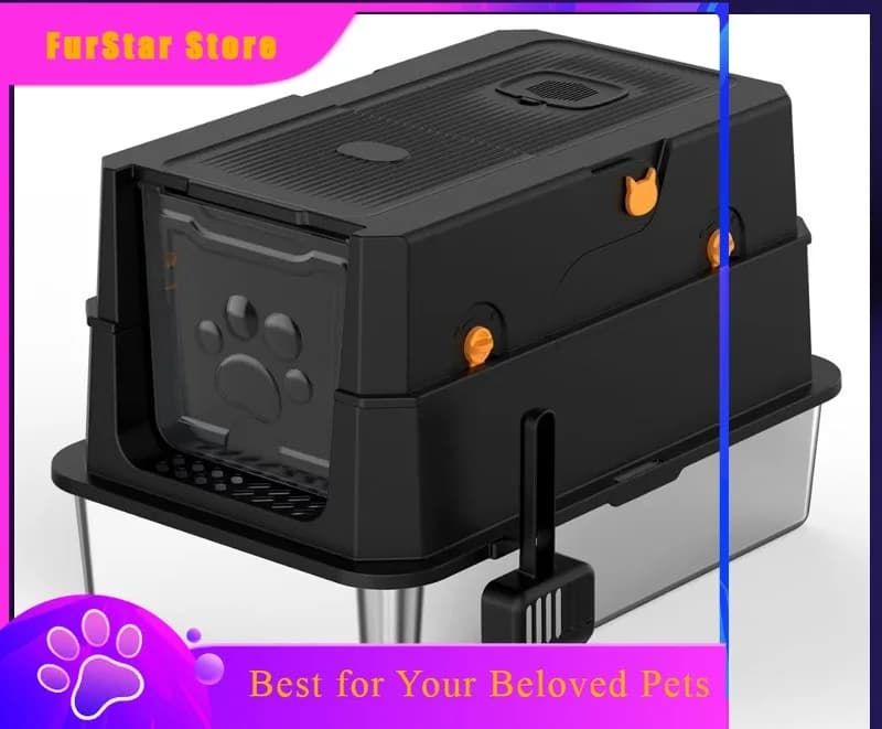 FurStarStainless Steel Extra Large Enclosed Cat Litter Box, Odor Control Anti-Tracking Kitten Toilet, Easy Clean For Kittens & A