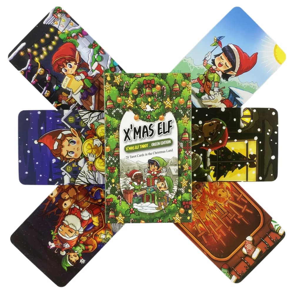 Carte dei Tarocchi Elfo di Natale, Mazzo Verde da 78 Carte, Edizione Divinazione Visions in Inglese, Giochi da Tavolo