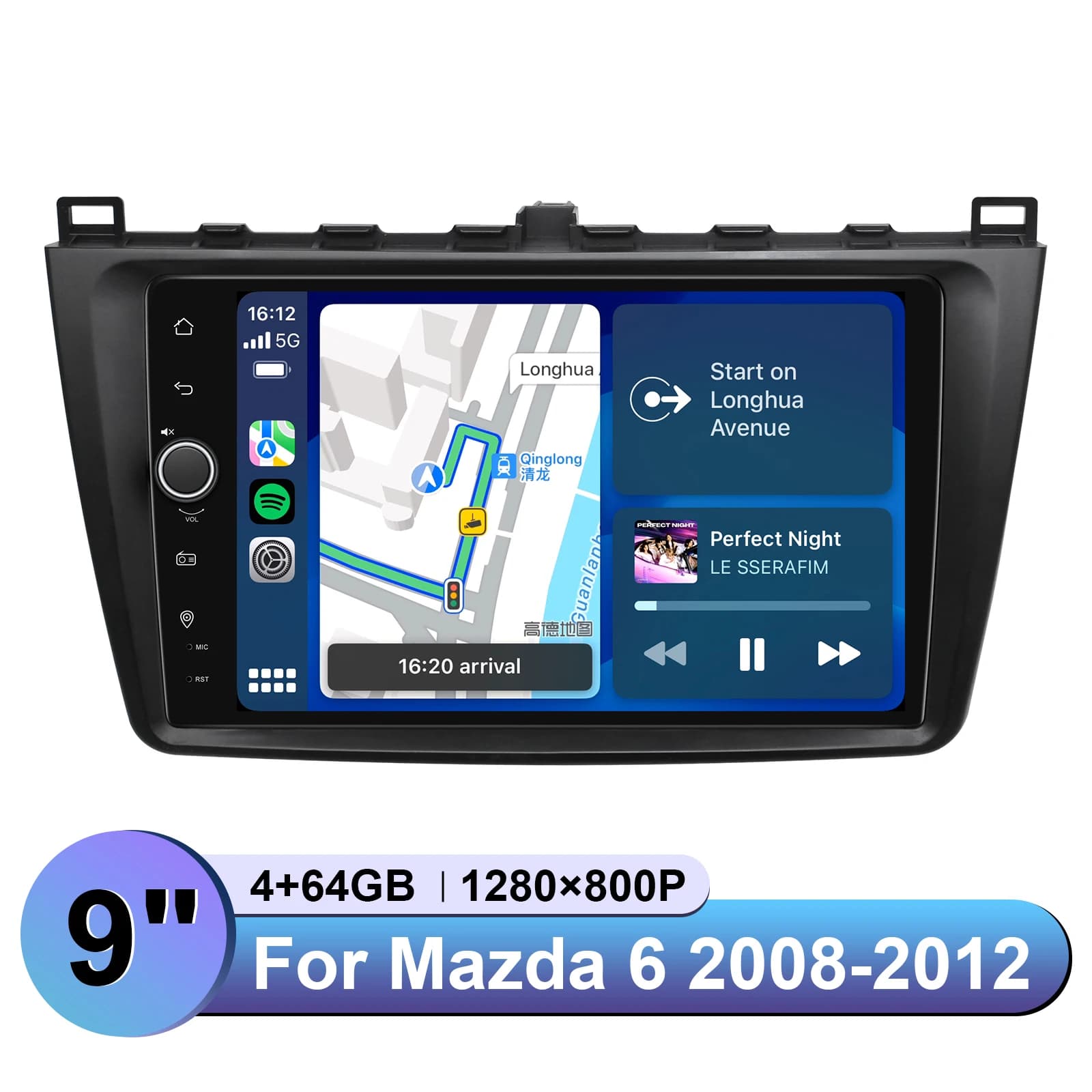 Joying 9 "Android Auto Car Stereo Radio Navigazione GPS con modulo 4G Carplay Wireless Plug And Play per Mazda 6 2008-2013