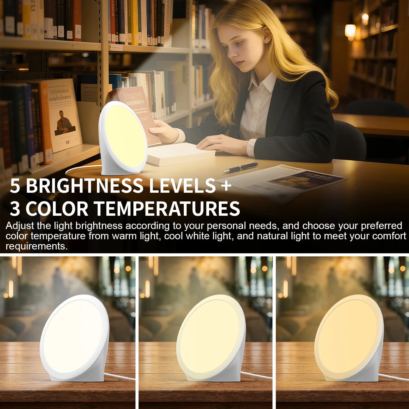 Lampada a luce diurna, lampada da 10000 Lux, lampada solare naturale portatile con funzione di memoria, 6 impostazioni timer, livello di luminosità regolabile