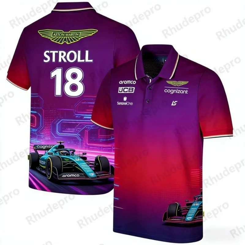 Polo a Maniche Corte Tema Racing Aston Martin Team Stroll N.18 - Abbigliamento Sportivo per Fan F1