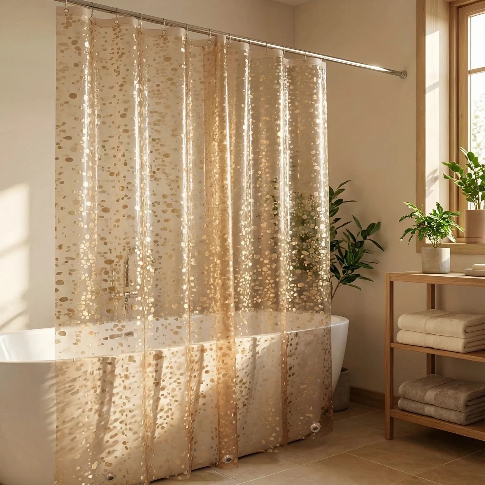 Shower curtain with 3D pebble design Shower door curtain for semi-transparent thick PEVA shower waterproof