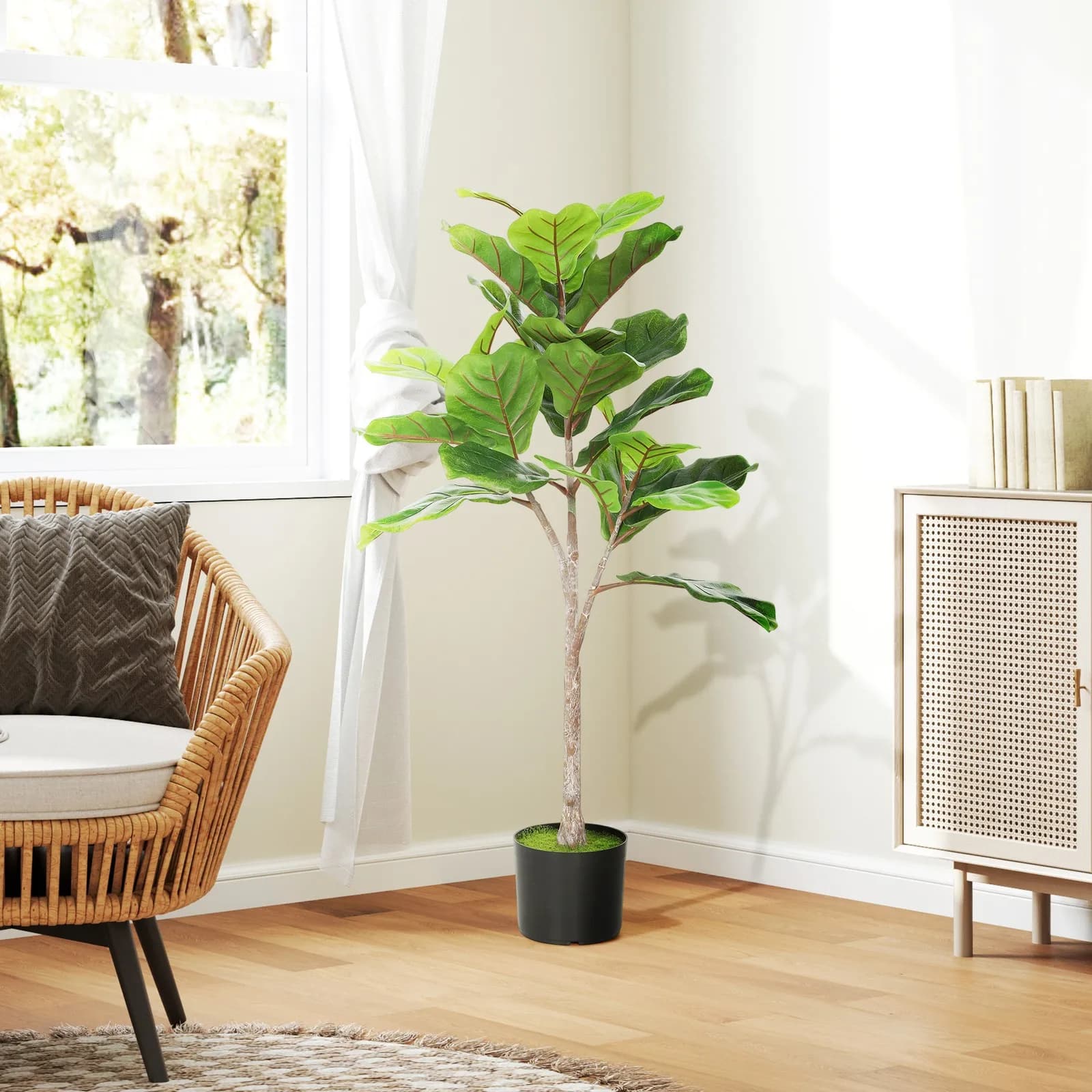 Artificial Lyrata Ficus, Finta Plant with Floccata Land, Green