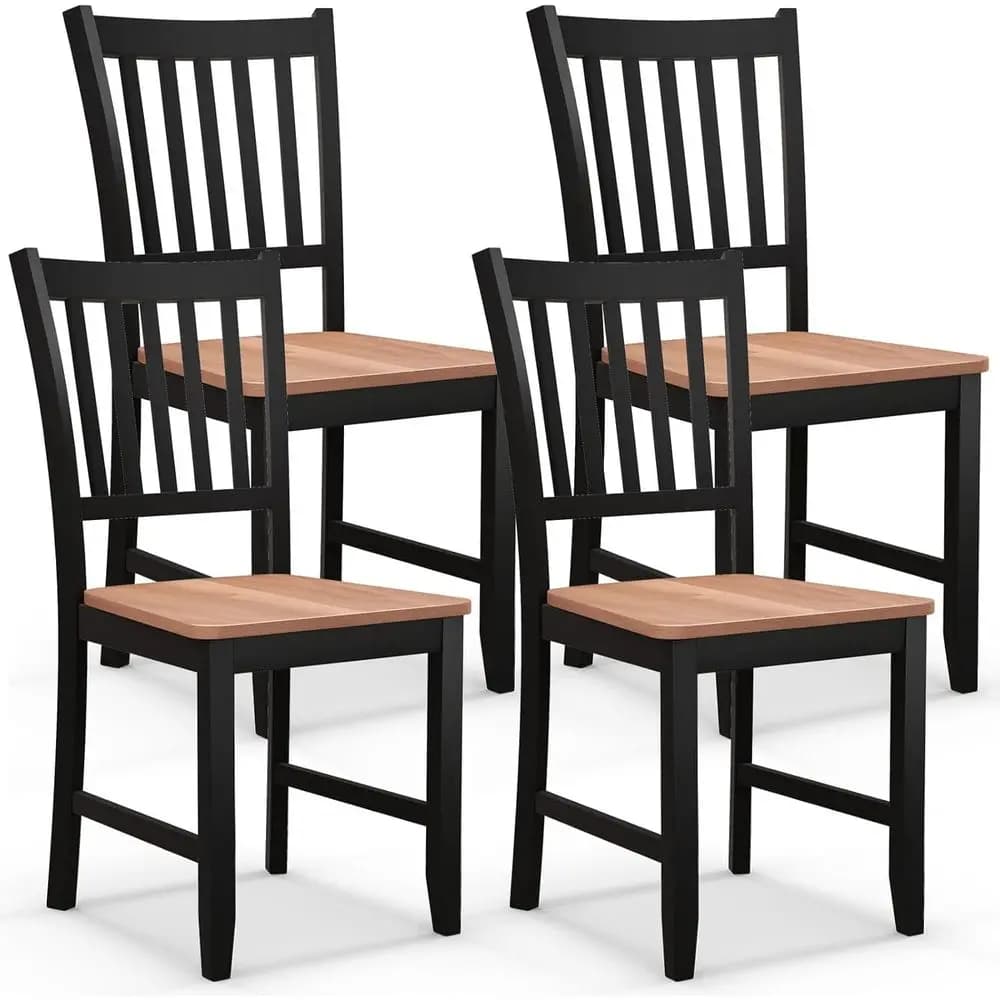 Set di 4 sedie da pranzo moderne: gambe in legno massello di gomma, schienale curvo, adatte per cucina, soggiorno, ristorante - Nero e W