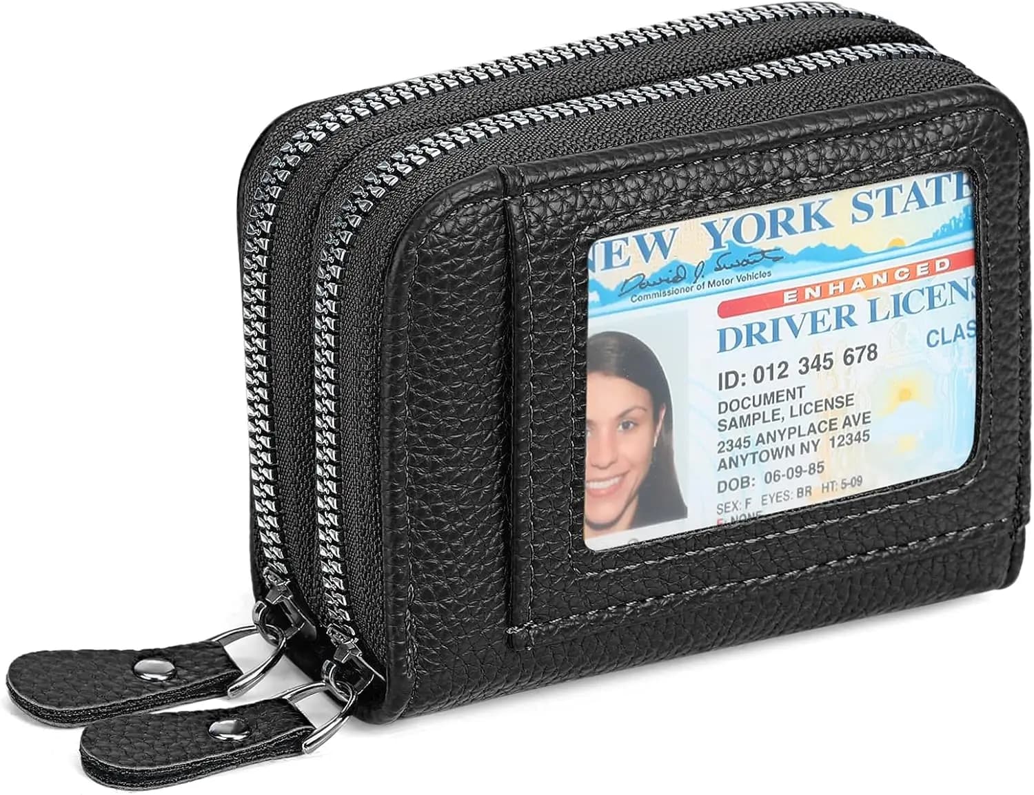Portafoglio da Donna in Pelle con Protezione RFID, Doppia Cerniera e Finestra per Documenti, Design Compatto per Carte e Contanti