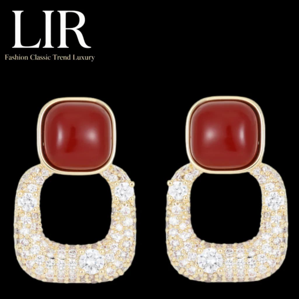 Orecchini da donna LIR: stile coreano, dolce cubo geometrico, lusso di nicchia, rosso/bianco, elegante abbigliamento da ufficio