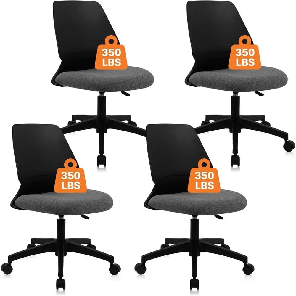 Sedia da scrivania ergonomica di piccole dimensioni, cuscino imbottito, sedia da ufficio girevole con altezza regolabile e ruote, nera, confezione da 4