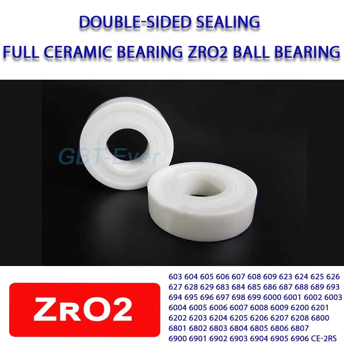 Cuscinetto a sfere in ceramica pieno Cuscinetto a sfere ZrO2 sigillato su entrambi i lati 603/604/605/606/607/608/609/623/624/629/699/6000/6800~6906-2RS