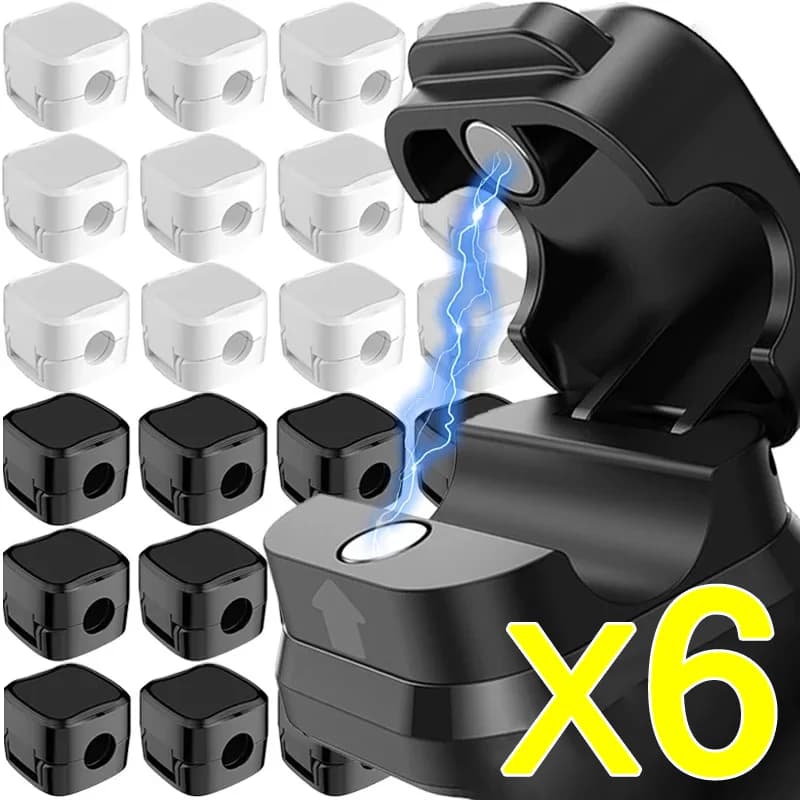 6PCS Clip per cavi magnetici Supporto per cavi autoadesivo Gestione dei cavi Protezione per avvolgicavo Supporto per linea di cavi per caricabatterie USB ordinato da tavolo