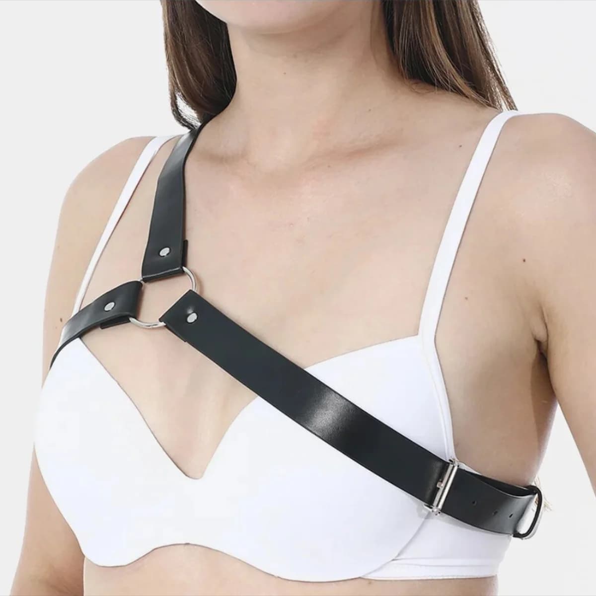Adjustable Leather Body Belt for Women, Metal O-Ring Decoration, Gothic Punk Style, Waist Harness for Dresses, Nightclub, Rave