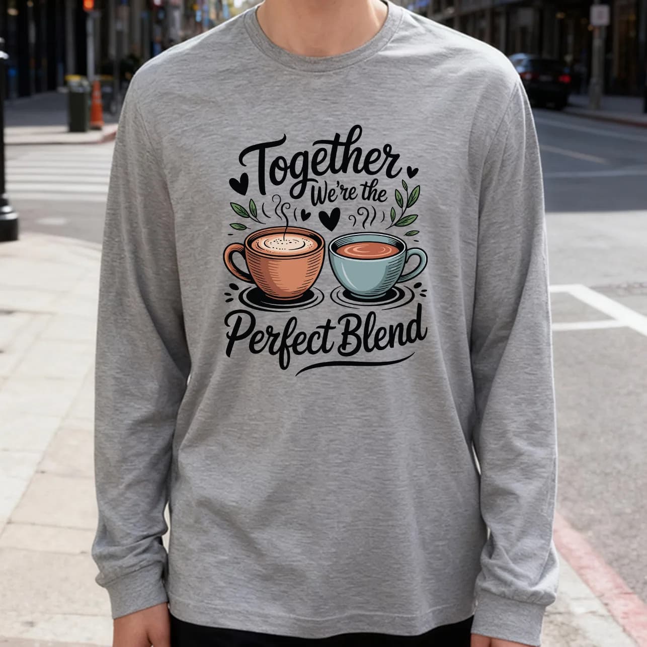 We'Re the Perfect Blend Men's Long Sleeved T-shirt 180g 100% cotton printed casual crew neck to wear every day soft and breathable