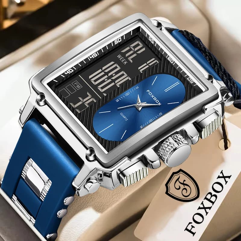 Orologio Digitale Quadrato LIGE da Uomo, Sportivo Casual Impermeabile, Orologio da Polso al Quarzo, Cronografo di Lusso FOXBOX di Alta Gamma