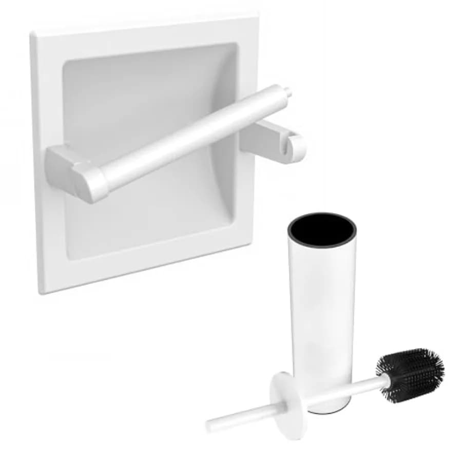 Set Portarotolo Carta Igienica Incassato Bianco + Scopino e Portascopino per WC con Supporto per Bagno