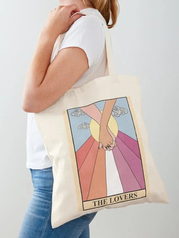 Borsa tote con stampa delle carte dei tarocchi delle lesbiche innamorate, borse regalo, borse shopper per donna, borsa tote per uomo