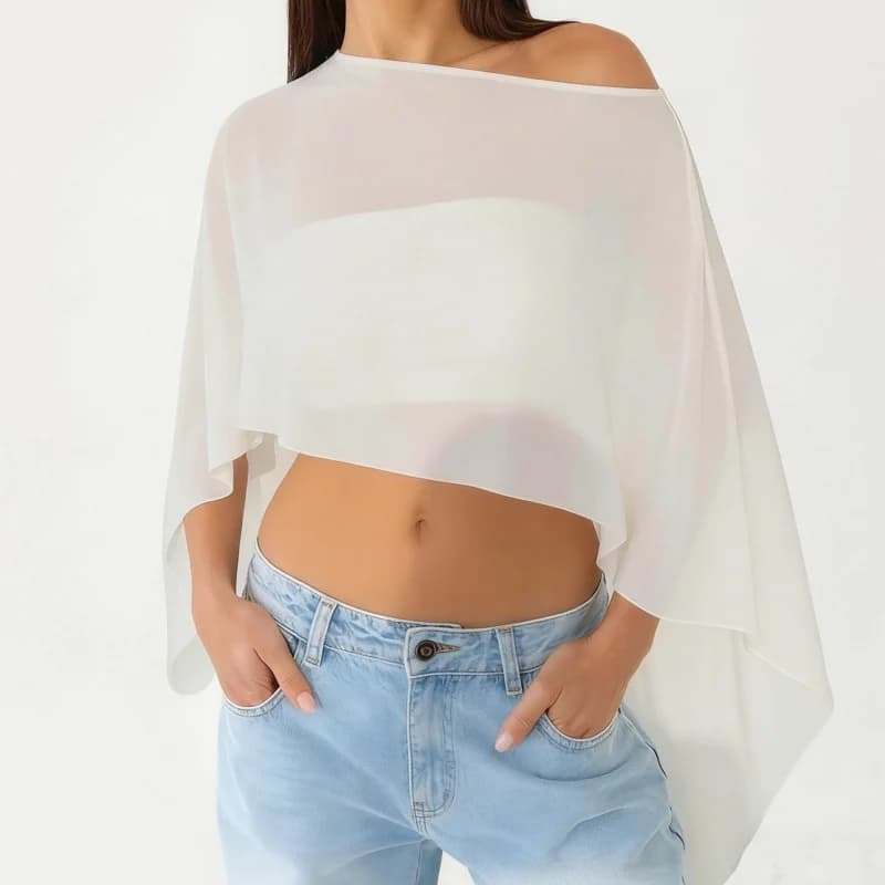 Poncho da donna in rete trasparente monospalla, blusa a mantella asimmetrica, copricostume per feste in spiaggia