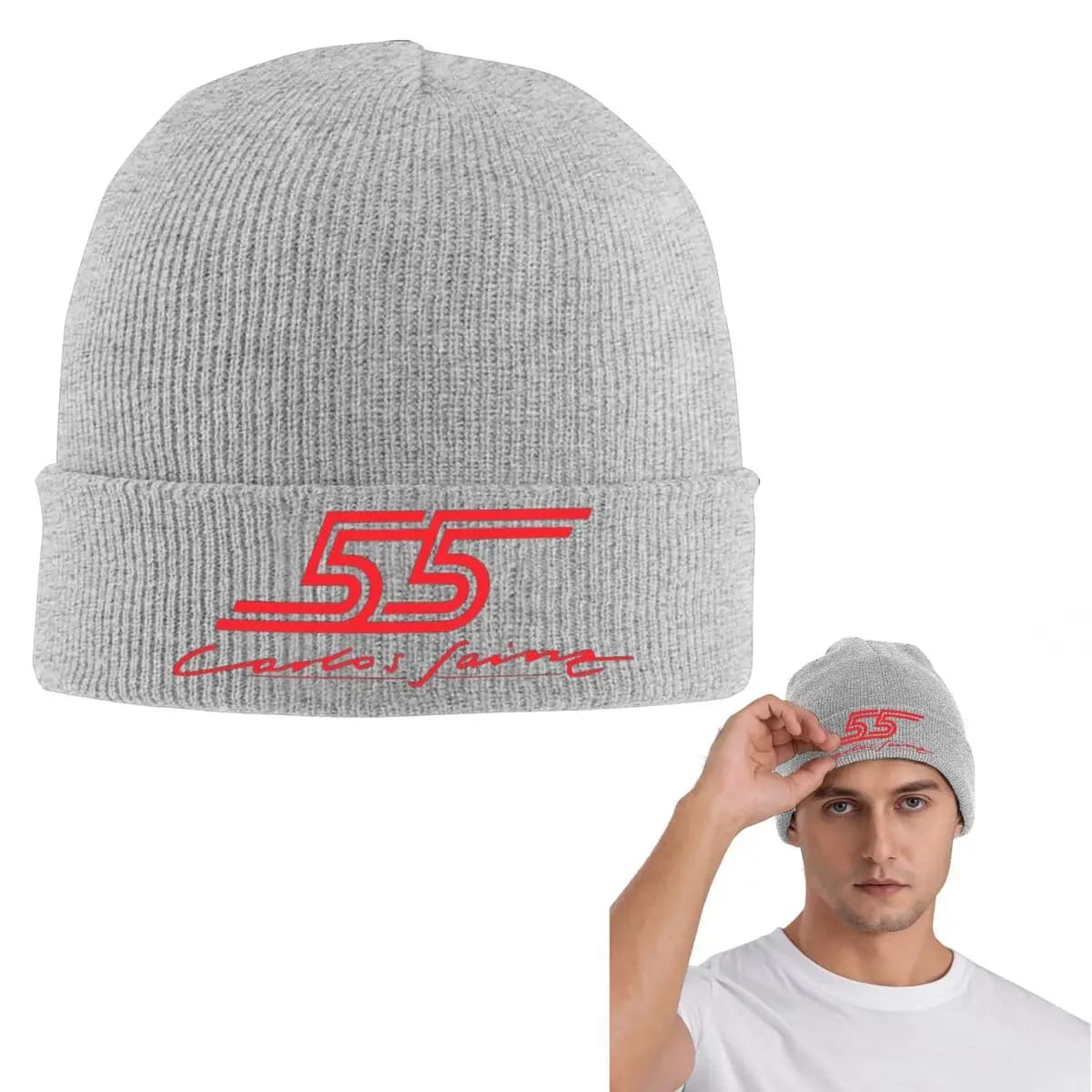 Carlos Sainz Jr F1 Signature Graphic Berretto lavorato a maglia scuro Cappello a cuffia Hip Hop Autunno Inverno Berretti da esterno Cappelli per uomo Donna Adulto