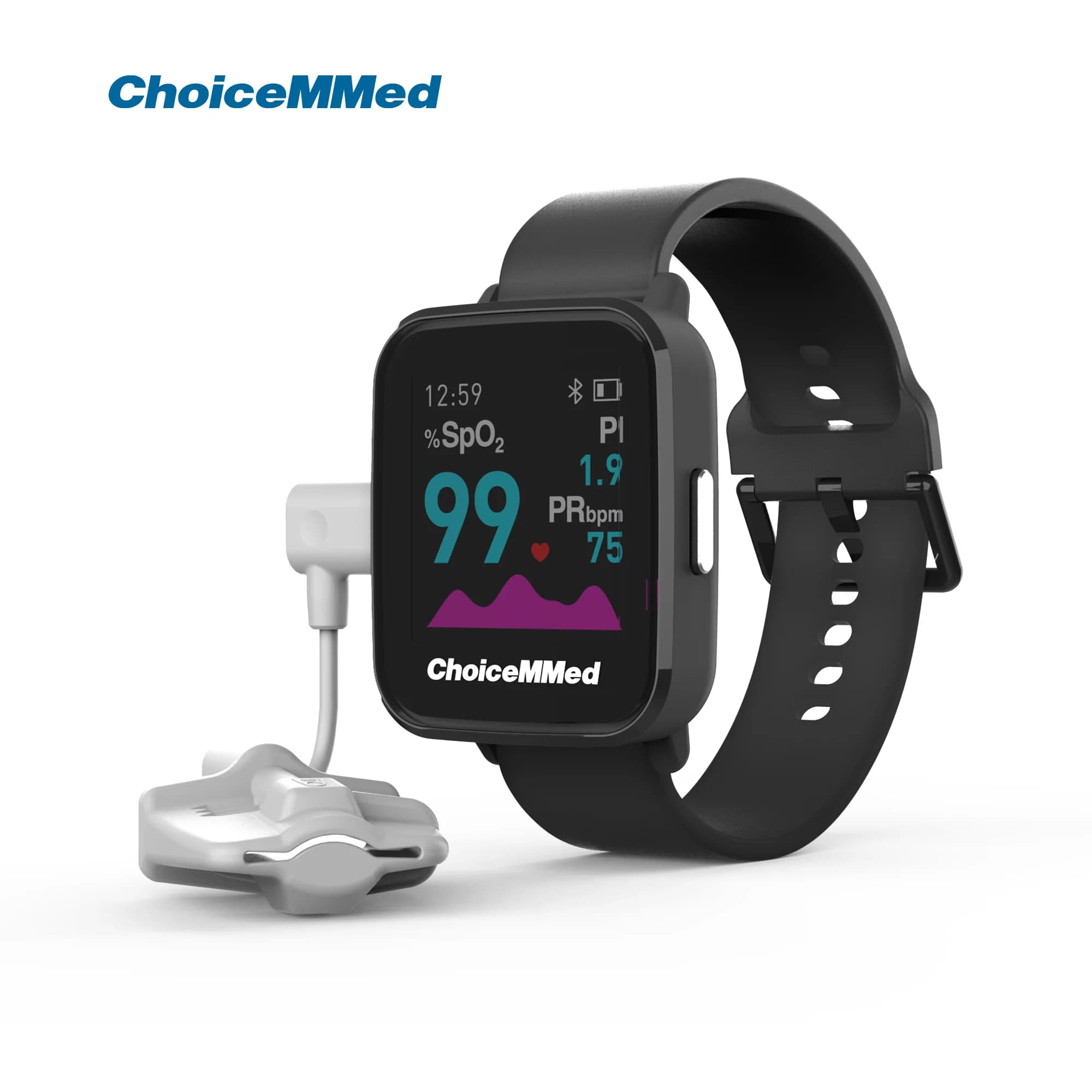 ChoiceMMed W628 Pulse Oxymeter SpO2 PR PI Heart Rate Meter Blood Oxygen Monitor with Bluetooth 24 Hour Health Monitor