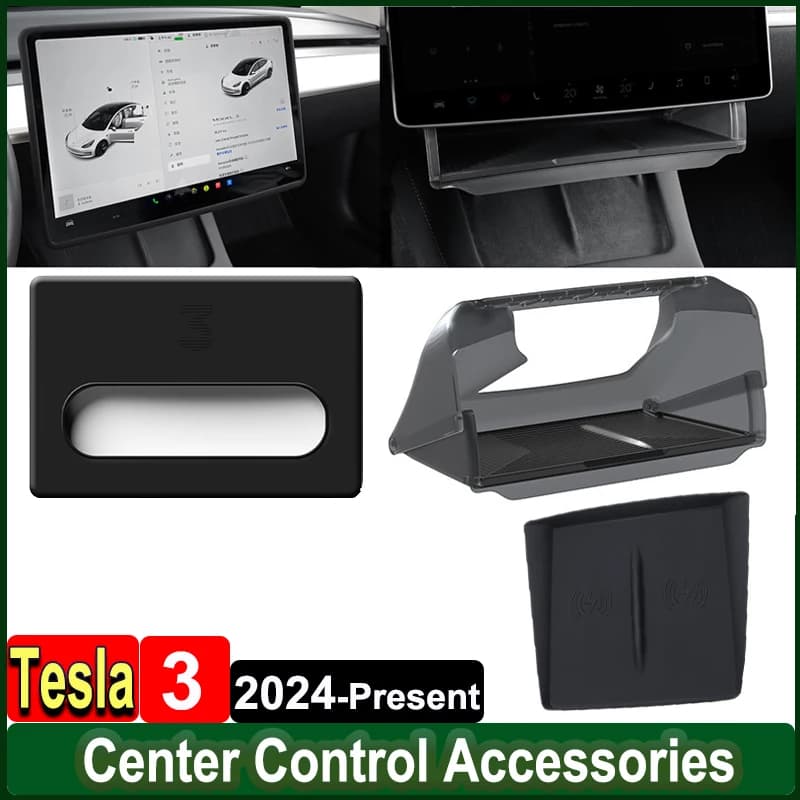 Per Tesla Model 3 Highland 2024 Sottoschermo Nascosto Scatola Dell'organizzatore di Immagazzinaggio Console Centrale Schermo Proteggere Trim Tappetino di Ricarica Zerbino
