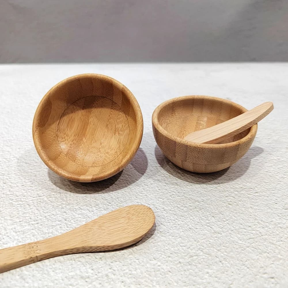 1/2/3 pezzi Mini formato bambù maschera per il viso fai da te ciotola di miscelazione con cucchiaio set di ciotole per aromaterapia olio da massaggio kit di strumenti per il trucco per la cura del viso