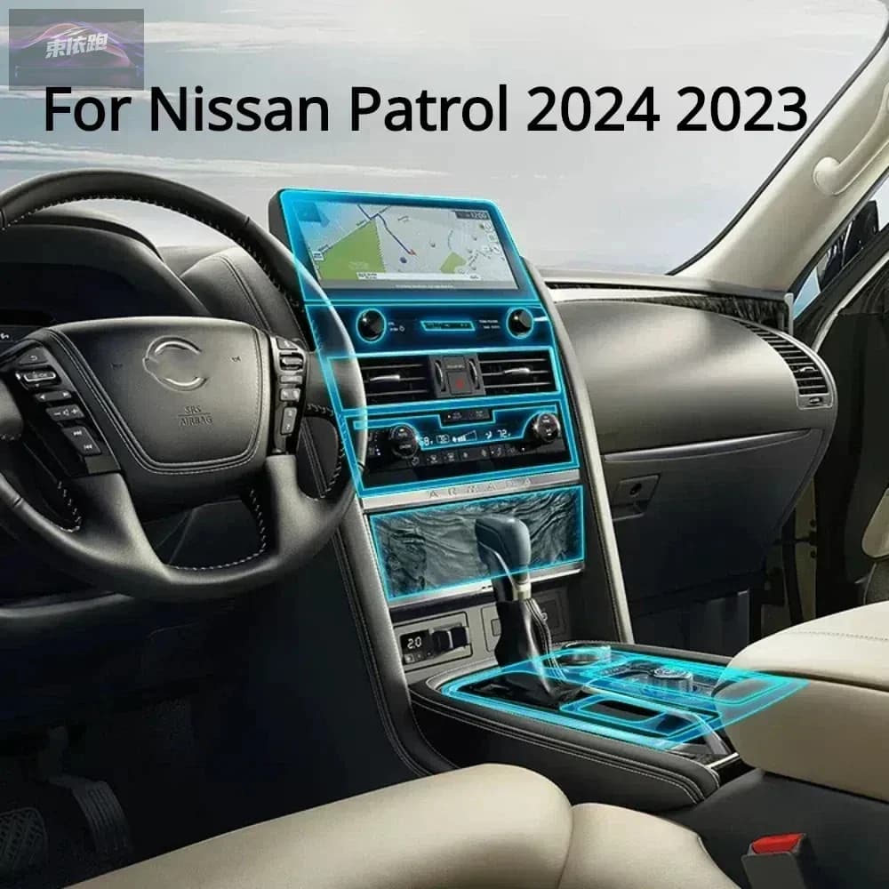 Per Nissan Patrol 2024 2023 Accessori Pellicola per interni auto Trasparente TPU Pannello ingranaggi GPS Console centrale Adesivo di protezione PPF
